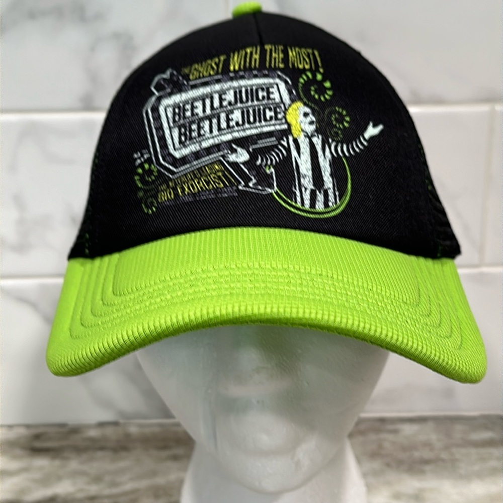 BEETLEJUICE Trucker Snap Back Cap H3 Embroidered Ghost Michael Keaton Hat NEW